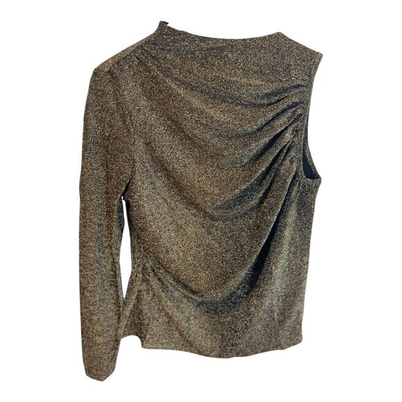 TEREA By Andrea Pitter Emiliana Gold One Shoulder Metallic Ruched Top Large NWT - Picture 4 of 13